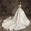 Modern Wedding Dress 2024 Off Shoulder Satin Beading A-Line Court Train Princess Bride Formal Gowns Chic A Line Vestidos De Noiva