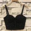 Bustini Corsetti IRENE TINNIE Fatti a mano con strass lucidi Crop Top Canotta brillante Canottiera senza schienale Reggiseno sexy Party Nightclub