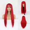 Perruques synthétiques perruque rouge pour femmes longues avec frange cheveux raides naturel mignon fête quotidienne