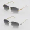 New Designer Rimless Diamond cut Lens Sunglasses Original White Genuine Natural Horn Sunglasses Male and Female 8200757A metal frame Square Lens Size 60-18-140mm
