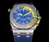 JJF 2670 A3124 Automatic Chronograph Mens Watch 42mm Yellow Inner Blue Textured Dial Rubber Strap Super Edition Reloj Hombre Montre Homme Puretime B2