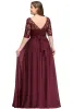 babynice666 Burgundy Bridesmaid Dress with a 3/4 Aleeved Chiffon Dress with Lace Bodice Illusion Sleeve Fully Lined Zip up Back Dresses CPS522