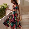 Two Piece Dress KEBY ZJ Y2K Bikini Crop Tops Skirts Set for Women Summer Two Pieces Skirt Beach Vacation Floral Print Maxi Skirt Sexy Boho Set 230424