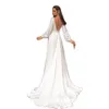 Robe De mariée gracieuse en Satin, col transparent, manches longues bouffantes, perles, Train détachable, 2023