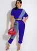 Casual Dresses Hirigin Workout Jean Patchwork Women Two 2 Piece Set Outfits Sweatsuit 2023 Summer Tee And Jogger Pants Matching TracksuitCas