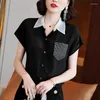 Blouses pour femmes été noir chemise ample hauts dames à manches courtes col polo tout-match Blouse décontracté mode femmes vêtements