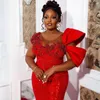 2023 ASO EBI RED RED LUXURIOUS RED SILERID Tiulle Suknie balsame z koralikami wieczorne przyjęcie urodzinowe Drugi przyjęcie sukienki afrykańska Nigeria sukienka na czarny gilr zaręczynowy ST301