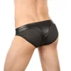 Sous-vêtements pour hommes Faux Sous-vêtements en cuir Slip avec maille latérale Sexy taille basse Gay Fun Triangle Bikini Slips Lingerie