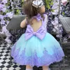 Girl Dresses Sleeveless Lace Bow Leaking Back Printed Princess Flower Dress Wedding Party Ball First Communion Dream Kids Gift