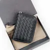 Top quality Designer card holder Genuine Leather mini wallet Luxury brand zipper purse black cowhide Woven wallets men women cardholder Bank card case