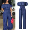 Kobiety Jumpsuits Rompers Ruffled ramię w skokach stałych rajstopów na całe ciało szeroką nogę plus rozmiar 230425