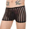 Caleçons Boxers rayés en maille pour hommes, culottes, sous-vêtements, Boxershorts, Lingerie transparente, short à pochette