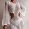 Women's Swimwear Hollow Out Bathing Suit Cover Up Round Neck Cover-ups Beach Dress Summer Long Sleeve European Sunscreen Sun Protection