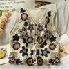 Damesvesten Dames V-hals Single Breasted Borduren Gebreide Trui Vest Kort Vest Mouwloos Jasje Boho Vintage Crop Top 230424