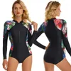 Women's Swimwear Womens Monokini Swimsuits One Piece Long Sleeve Bathing Suits Sun UV Protection Rash Guard Front Zip Beachwear Bodysuit