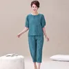 ملابس النوم للسيدات في منتصف العمر القطن 2023 صيف طباعة بيجاماس أنثى مجموعة امرأة 2 قطعة قصيرة الأكمام صالة XL-3XL كبيرة