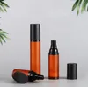 Frosted Brown Airless Bottle Black Pump Lid Sprayer Toner Lotion Cosmetic Container 15ml 30ml 50ml Makeup Tools 100pcs