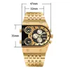 Relógios de ouro de luxo para homens Irregular Big Dial Big Dial Quartz Men's Wristwatch Três relógios de fuso horário