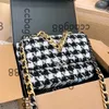 Womens Tweed 19 Series Houndstooth Bolsas de ombro de cadeira de dois tons de prata dourada Bolsas de shouder de grande capacidade Bolsa de bloqueio de trava de grande capacidade Sacoche bolsa de bolsa 25cm