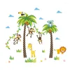 Bakgrundsbilder Icke-giftigt Monkey Coconut Tree Cartoon Wall Sticker Home Living Room Children's Nursery Bakgrund Dekoration Klistermärken