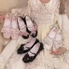 Geklede schoenen Lolita hoge hak Mary Jane Bow Pearl vierkante kop lage elegante meisje zachte enkele schoen dames hakken