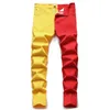 Jeans maschi maschi 2023 stile in stile americano cucitura a due colori giallo e rosso tendenza allunga pantaloni di jeans maschi