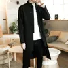 Heren Trench Coats Men Fake Two Pieces Cardigan Kimono Male Lange Chinese stijl Zwart losse vintage katoenen linnen 230424