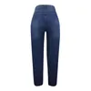 Jean Femme bouton taille haute Slim court devant Long dos pantalon Femme trou à lacets pantalon Slim Denim # t3g