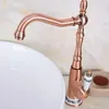 Kitchen Faucets Antique Red Copper Brass Ceramic Base Wet Bar Bathroom Vessel Sink Faucet Single Hole Swivel Spout Mixer Tap Anf624
