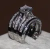 Pierścionki ślubne Vecalon Fine Jewelry Princess Cut 20ct Cz ​​Diamond Band Band Zestaw Pierścień dla kobiet 14 -KT BIAŁY ZŁOTA Palec z pudełkiem 20ess
