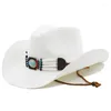 Bérets Femmes Kaki Turquoise Ceinture Cowboy Chapeau Floppy Plage Chapeaux D'été Paille Dames Protection UV Hommes Panama Soleil