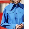 Kvinnors blusar skjortor Ael Royal Blue Shirt Women Lapel Blouse Feminina Fashion Safari Style Spring Summer Top Clothing Loose Plus Size 230424