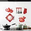 Adesivi murali Cina creativa Utensili da cucina rossi Foglio di alluminio Decalcomania autoadesiva Impermeabile a prova di olio Murales Decorazioni per la casa