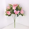 Flores decorativas Orquídea artificial Simulação de buquê de rosa de seda Fake Flower Wedding Bridal Bouquets Home Garden Garden Party Pograph Scene Decor