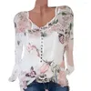 Damen Blusen Damen Lässige Bluse mit Blumenmuster Knopf Hemdbluse Böhmischer Stil Chiffon Unregelmäßiger Saum Top Damen Kleidung Tropfen