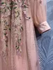 Basic Casual Jurken Europese trendy designer herfst 2023 nieuwe mesh geborduurde lange jurk met ronde hals