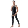 Costumes Sexy pour hommes combinaison en cuir brillant PVC body sexy jeu amusant catsuit serré entrejambe ouvert