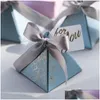 Confezione regalo 20/50/100 pezzi Scatola di caramelle triangolo blu per bomboniere di nozze Regali di carta Decorazione per baby shower Confezione regalo Consegna a goccia Hom Dhui6