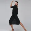 Stage Wear Black Bacless Sexy Latin Dance Dress Woman Rumba Samba kostuumperspectief Stitching Salsa Competition