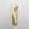 Robes décontractées Sexy Mode Haute Qualité Spaghetti Strap Feuille D'or Mini Court Bandage Célébrité Nuit En Gros Baisse
