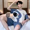 Men's Sleepwear L-3XL Summer Men's Pijama Sets Cotton Short Cute Bear Male Homewear Pyjamas Korean Loose Pajamas Conjuntos De