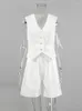 Women's Tracksuits 2023 Spring Summer Women Linen Shorts Set Sleeveless V-neck Holiday Solid White 2 Two Piece Matching Sets For