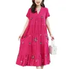 Casual Dresses Casual Fashion Summer Dress for Women Elegant A-Line Vintage Brodery Party Kort ärm Plus Size V-Neck Dresses 230425