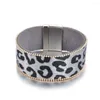 Bedelarmbanden groothandel mode lederen armband paardenhaar luipaard print magneet gesp voor vrouwen cadeau WRBR015