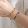 Charm armband rostfritt stål chic rektangel papperklippkedja kvinnor flickor jul födelsedagspresent