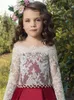 Girl Dresses Long Sleeved Shoulder Lace Fluffy Printed Princess Flower Dress Wedding Party Ball First Communion Dream Kids Gift