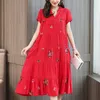 Casual Dresses Casual Fashion Summer Dress For Women Elegant A-Line Vintage Embroidery Party Short Sleeve Plus Size V-Neck Dresses 230425