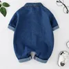 Rompers Baby Pumpsuits No Bag Spring e Autumn japonês e coreano Versão Girls Rodper Cloth Cloths Boy Rodper Denim Roupos 230425