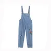 Kvinnors jeans 2023 Denim Jumpsuit Kvinnlig kvinnlig vår Hög midja Löst blomma broderi fotledslängd byxor casual bomull totalt sett