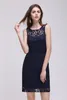 Dress Elegant Evening For Women Floral Appqulies Illusion Open Back Short Sleeve Knee Length Formal Party Gown Cps529 J0425